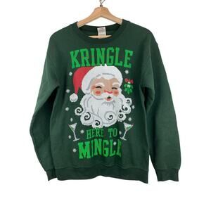Gildan Heavy Blend S Green Kringle Here to Mingle Santa Holiday Sweatshirt
